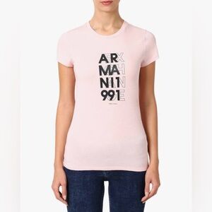 Womens A|X Armani Exchange Crewneck‎ Pink Black Short Sleeve T-Shirt